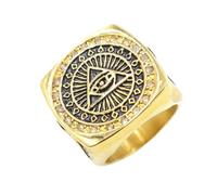Hokech Gold Plated Mens Masonic Illuminati All Seeing Eye Square Ring Size 7-15