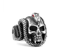 Hokech Gothic Skull and Snake Ring Men Biker Skull Ring Punk Stainless Steel Red Eye Snake Ring Fashion Jewelry Gift