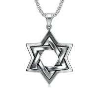 Hokech Large Mens Stainless Steel Jewish 6 Point Star of David Pendant Necklace Chain Fashion Jewelry Accessories