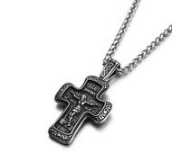 Hokech Mens Russian Orthodox Crucifix Cross Pendant Necklace Stainless Steel Chain Accessories