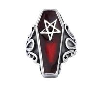 Hokech Mens Stainless Steel Punk Coffin Rings Gothic Zombie Vampire Skull Biker Ring