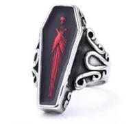 Hokech Mens Stainless Steel Punk Coffin Rings Gothic Zombie Vampire Skull Biker Ring