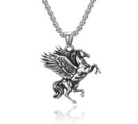 Hokech Punk 316L Stainless Steel Pegasus Wings Necklace Men Women Vintage Greek Mythology Pegasus Unicorn Pendant Necklace Jewelry