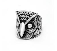 Hokech Punk Rock Stainless Steel Owl Ring for Men Cool Silver-Color Retro Jewelry Gift