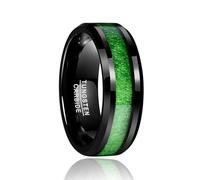 Hokech Vintage 8mm Width Inlaid Maple Electroplated Black Tungsten Carbide Ring with Green Line Wdding Jewelry