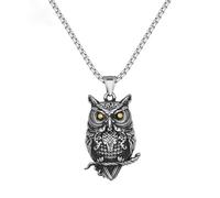 Hokech Vintage Luck Bird Owl Pendant Necklace Men Silver Stainless Steel Jewelry Accessories