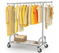 HOKEEPER Coat rack on wheels, load capacity of 300 pounds, heavy coat rack, extendable clothes rail for hanging