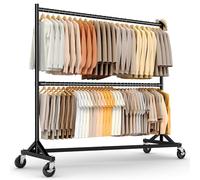 HOKEEPER Commercial Heavy Duty Double Clothing Rack - Z Base Rolling Garment Rack, 250kg (550lbs) Capacity, Adjustable Height for Retail Shops, Boutiques, Home Bedroom & Flea Markets, Black