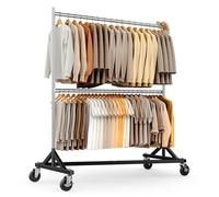 HOKEEPER Commercial Heavy Duty Double Clothing Rack, Z Base Rolling Garment Rack, 250kg (550lbs) Capacity, Adjustable Height for Retail Shops, Boutiques, Home Bedroom & Flea Markets