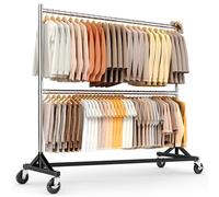 HOKEEPER Commercial Heavy Duty Double Clothing Rack, Z Base Rolling Garment Rack, 250kg (550lbs) Capacity, Adjustable Height for Retail Shops, Boutiques, Home Bedroom & Flea Markets