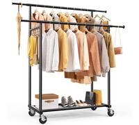 HOKEEPER Double Rod Clothes Rail, Heavy Duty 204kg (450lbs) Capacity with Wheels & Shelves, Portable Clothing Rack for Bedroom, Laundry Room, Coats & Garments, Black