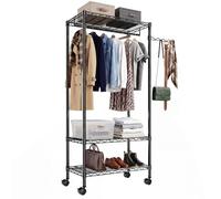 HOKEEPER Freestanding Metal Open Wardrobe, Heavy Duty Clothes Rail | Multi-Functional Closet Organizer with Adjustable Wire Shelves & Clothing Rail for Bedroom & Boutiques, 90x45x185cm