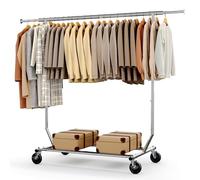HOKEEPER Heavy Duty Clothes Rail 136kg (300lbs) Capacity, Extendable Hanging Rack with Lockable Wheels, Space Saving for Bedroom, Apartment, Laundry Room