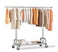 HOKEEPER Heavy Duty Clothes Rail 204kg (450lbs) Capacity, Adjustable Height and Extendable Hanging Rack with Lockable Wheels, Space Saving for Bedroom, Small Apartment, Laundry Room