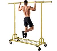 HOKEEPER Heavy Duty Clothes Rail 238kg (525lbs) Capacity, Extendable Hanging Rack with Lockable Wheels & Shelves, Space Saving for Bedroom, Apartment, Laundry Room, Gold