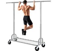 HOKEEPER Heavy Duty Clothes Rail 238kg (525lbs) Capacity, Extendable Hanging Rack with Lockable Wheels & Shelves, Space Saving for Bedroom, Apartment, Laundry Room,Silver