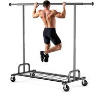 HOKEEPER Heavy Duty Clothes Rail 238kg (525lbs) Capacity, Extendable Hanging Rack with Lockable Wheels & Shelves, Space Saving for Bedroom, Apartment, Laundry Room,Black