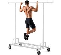 HOKEEPER Heavy Duty Clothes Rail 238kg (525lbs) Capacity, Extendable Hanging Rack with Lockable Wheels & Shelves, Space Saving for Bedroom, Apartment, Laundry Room,White