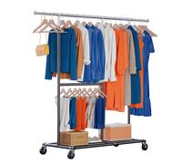 HOKEEPER Heavy Duty Clothes Rail, Sturdy 150KG Rack with Hanging Clothing Rack, Clothing Garment Rack with Storage Shelves?Freestanding Rails for