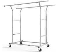 HOKEEPER Heavy Duty Double Rail Clothes Rack on Wheels, 204kg(450lbs) Capacity, Industrial Design with Extendable Length & Height - Ideal for Bedroom, Boutique, Laundry Room, Yard Sale