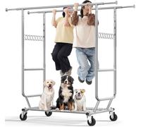 HOKEEPER Heavy Duty Double Rail Clothes Rack on Wheels, 295kg(650lbs) Capacity, Industrial Design with Bottom Shelf, Extendable Length & Height - Ideal for Bedroom, Boutique, Laundry Room, Yard Sale