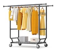 HOKEEPER Heavy Duty Double Rail Clothes Rack on Wheels, 295kg(650lbs) Capacity with Bottom Shelf, Extendable Length & Height - Ideal for Bedroom, Boutique, Laundry Room, Yard Sale - Black