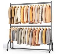 HOKEEPER Heavy Duty Double Rail Clothes Rack with 160kg Capacity, Rolling Closet Organizer for Boutique, Bedroom, Laundry Room - Width 152cm