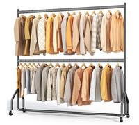HOKEEPER Heavy Duty Double Rail Clothes Rack with 160kg Capacity, Rolling Closet Organizer for Boutique, Bedroom, Laundry Room - Width 180cm
