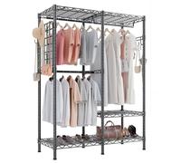 HOKEEPER Open Wardrobe Closet Organizer - 117.5x43x193.5cm Free Standing with Adjustable Wire Shelves & Clothes Rail, Multi-Functional for Bedroom & Boutiques