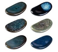 HOKELER Ceramic Chopsticks Holder Rest Spoon Fork Knife Stand Holder, Set of 6, Multicolour