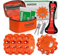 HOKENA 11 Piece Set -LED Road Flares | Roadside Emergency Lights for Vehicles | Boat Flares - Roadside Safety Disc w/Thermal Blanket, Window Breaker Seatbelt Cutter & Premium Road Flare Container Bag