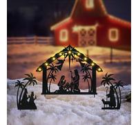 Hokfirm 3Pack Lighted Metal Nativity Scene Garden Stake,Solar Christmas Decorations Outdoor,Silhouette Nativity Set Outside for Yard Decor
