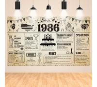 Hokinaa 40th Birthday Party Decorations - Vintage Retro Newspaper Back in 1986 Banner Backdrop Wall Photography Background, Happy Cheers to 40 Year Old Photo Booth Props Decor Supplies for Men Women