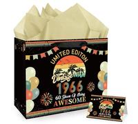 Hokinaa 60th Birthday Gift Bag - Large Vintage Retro Sunset Party Decorations with 3 Pcs Tissue Paper and Greeting Card Happy Bday Cheers to 60 Year Old Back in 1966 Decor Supplies for Women Men