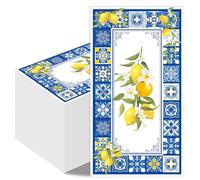 Hokinaa Amalfi Coast Party Decorations - 100 Pcs 7.9 x 4.3 in Lemon Napkin Blue Tiles Mediterranean Disposable Paper Hand Towels, Summer Fruit Lemonade Lemons Theme Birthday Bridal Shower Supplies