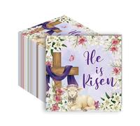 Hokinaa Easter Paper Napkins Disposable - 50 Pcs He is Risen Dinner Happy Party Decorations Religious Floral Purple Cross Lily Sheep Decorative Guest Cocktail Table Supplies Decor Bulk 6.5 x 6.5 In