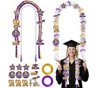 Hokinaa Graduation Decorations Leis 2026 - 16 Pcs Purple Gold Class Congrats Grad Candy Lei Ribbon Honor Cord Patches Stickers Party Essentials Decor for Women Girls Her High School College Masters