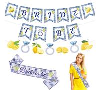 Hokinaa Lemon Bridal Shower Decorations - 4 Pcs Pre-Strung Amalfi Coast Bride To Be Banner Set, Blue Tiles Yellow Capri Lemon Party Sash, Mediterranean Citrus Fruit Theme Bachelorette Party Supplies