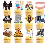 Hokinaa Over the Hill Birthday Decorations -24 Pcs Funny 50th Cupcake Toppers, Old Lives Matter 40th Birthday Cup Cake Toppers, Older Age Table Decor for Men Women Retirement Party Supplies