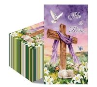 Hokinaa Purple Easter Paper Napkins - 100 Pcs He is Risen Happy Dinner Disposable Party Decorations Sets Bulk Cross Religious Decorative Guest Supplies Decor Hand Towels for Bathroom Home 7.9 x 4.3 In