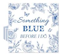 Hokinaa Something Blue Bridal Shower - 50 Pcs 6.5 x 6.5 in Blue Floral Before I Do Napkins Set, Disposable Paper Dinner Napkin Decorations, Bachelorette Bride To Be Engagement Party Decor Supplies