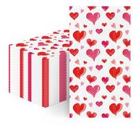 Hokinaa Valentine's Day Paper Napkins - 100 Pcs Red Heart Decorative Dinner Napkin Sets Disposable, Cocktail Luncheon Party Decorations Supplies for Guest Engagement Anniversary Wedding 7.9 x 4.3 In
