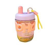HOKMAH Cute Water Bottles with Straw, 400ml Glass Y2K Colorful Portable Drinking Bottle Water Bottle Jug with Strap and Straw Cute Juice Tea Water Cups for Hiking Outdoor Work Daily (Purple)