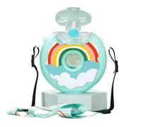HOKMAH Cute Water Bottles with Straw, 400ml Kawaii Doughnut Shape Funny Portable Drinking Bottle BPA-Free Leakproof with Strap and Straw Cute Juice Tea Water Cups (Donuts rainbow green)