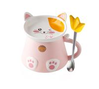 HOKMOKQOK Cat Coffee Mug,Ceramic Cute Kitty Tea Cup with Lid and Spoon,Kawaii Stuff Funny Cool Mugs for hot Chocolate,Gifts for Women,Her,Teacher,Christmas,Birthday