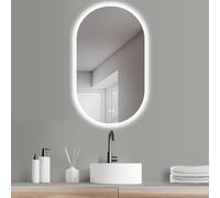 HOKO® Design Anti-Fog Bathroom Mirror Oval 50 x 90 cm High + Landscape Mounting Possible Large LED Bathroom Mirror without Frame with 2 Touch Switches + LED Light Change Warm White Cool White Neutral