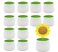 Hokoad 12 Pack Mini Knit Plants DIY Craft Pots, 2 Inch Little White Pots for Crochet, Plastic Plant Pot with Pre-Installed Foam and Simulated Lawn
