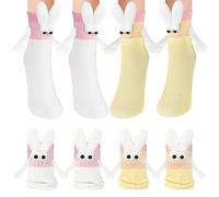 Hokoad 2 Pairs Easter Magnetic Holding Hands Socks, Funny Bunny Crazy Socks Mid-Tube Socks, Novelty Easter Gifts for Men Women Basket Stuffers