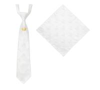 Hokoad 2 Pcs Boys First Holy Communion Tie and Hanky Set, Pre-Tied White Tie with Chalice Pattern, Satin Folded Handkerchief for 1st Communion Baptism