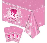 Hokoad 3 Pcs Pink Girl Party Tablecloths, 54x108in Princess Girl Birthday Party Plastic Table Cover Decorations Glitter Dots Diamonds Baby Shower Table Decor Cloths